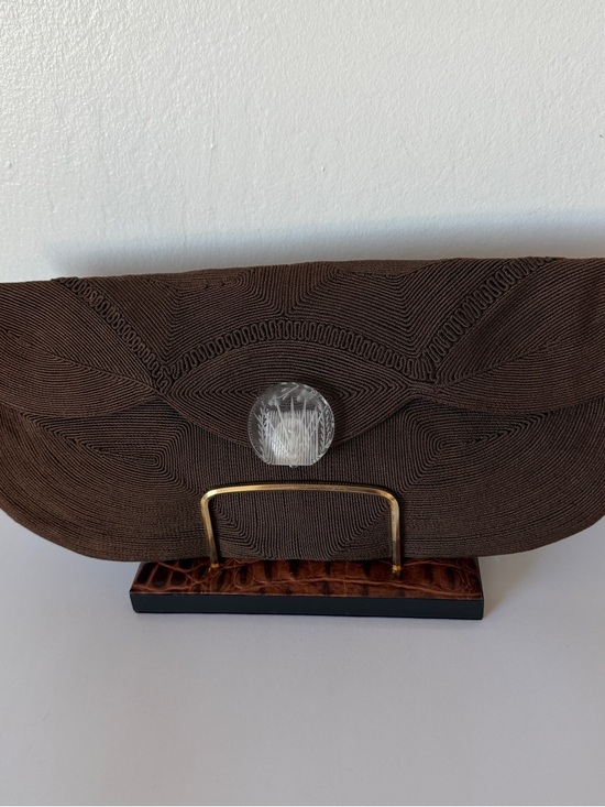 corde Handbags - Vintage 1940's Corde Clutch with Lucite closure Brown Evening Bag